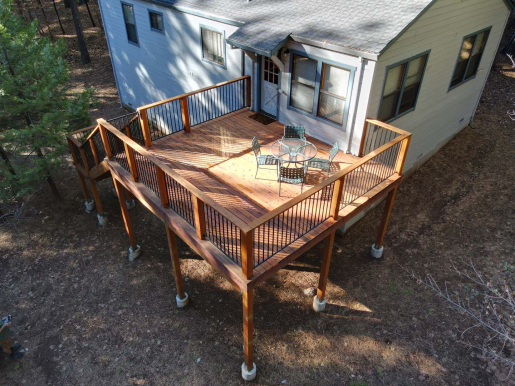 Aerial view of a deck built by BTN Construction in Arnold, CA